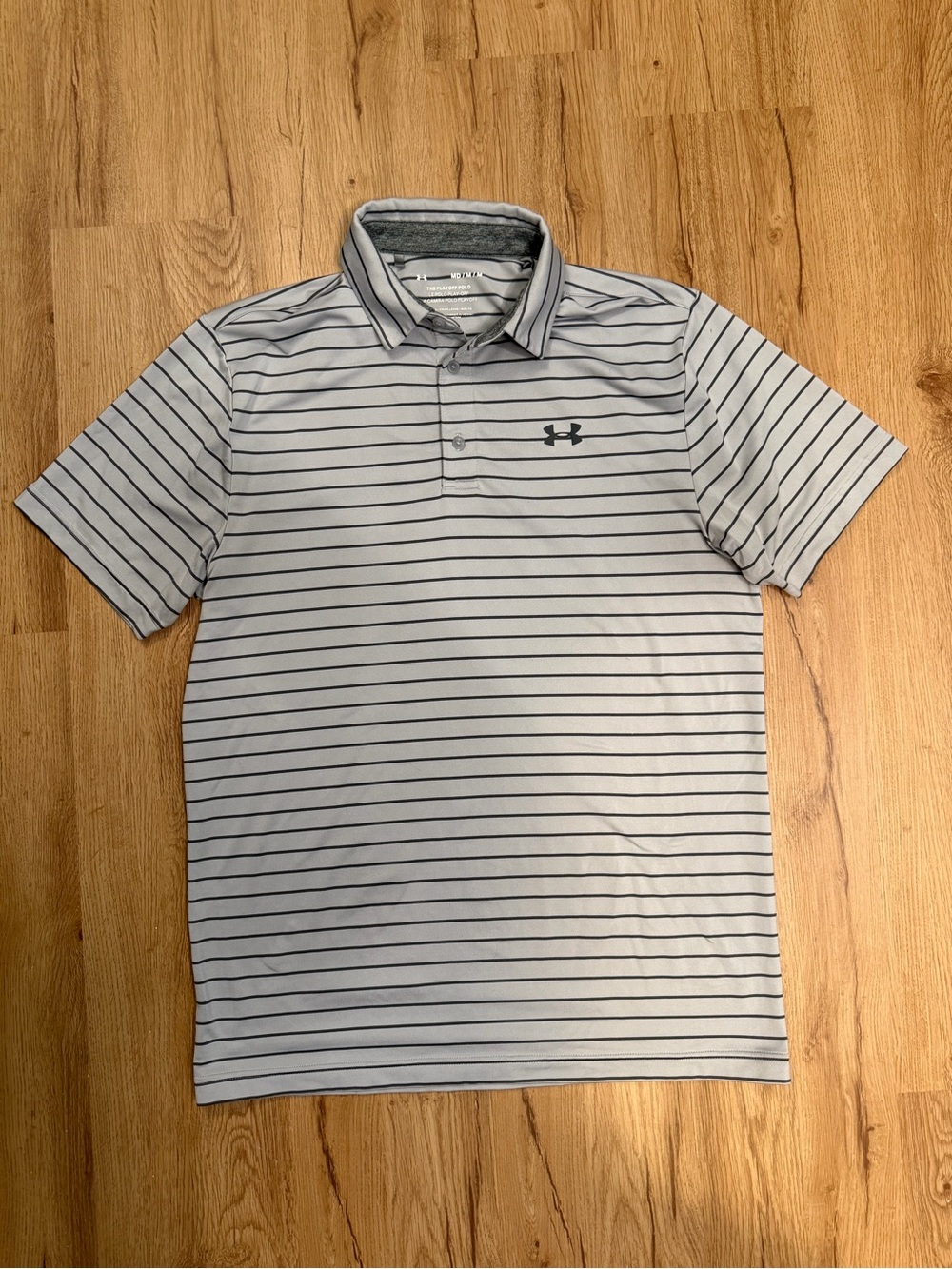 Under Armour Light Gray Polo with Navy Stripes